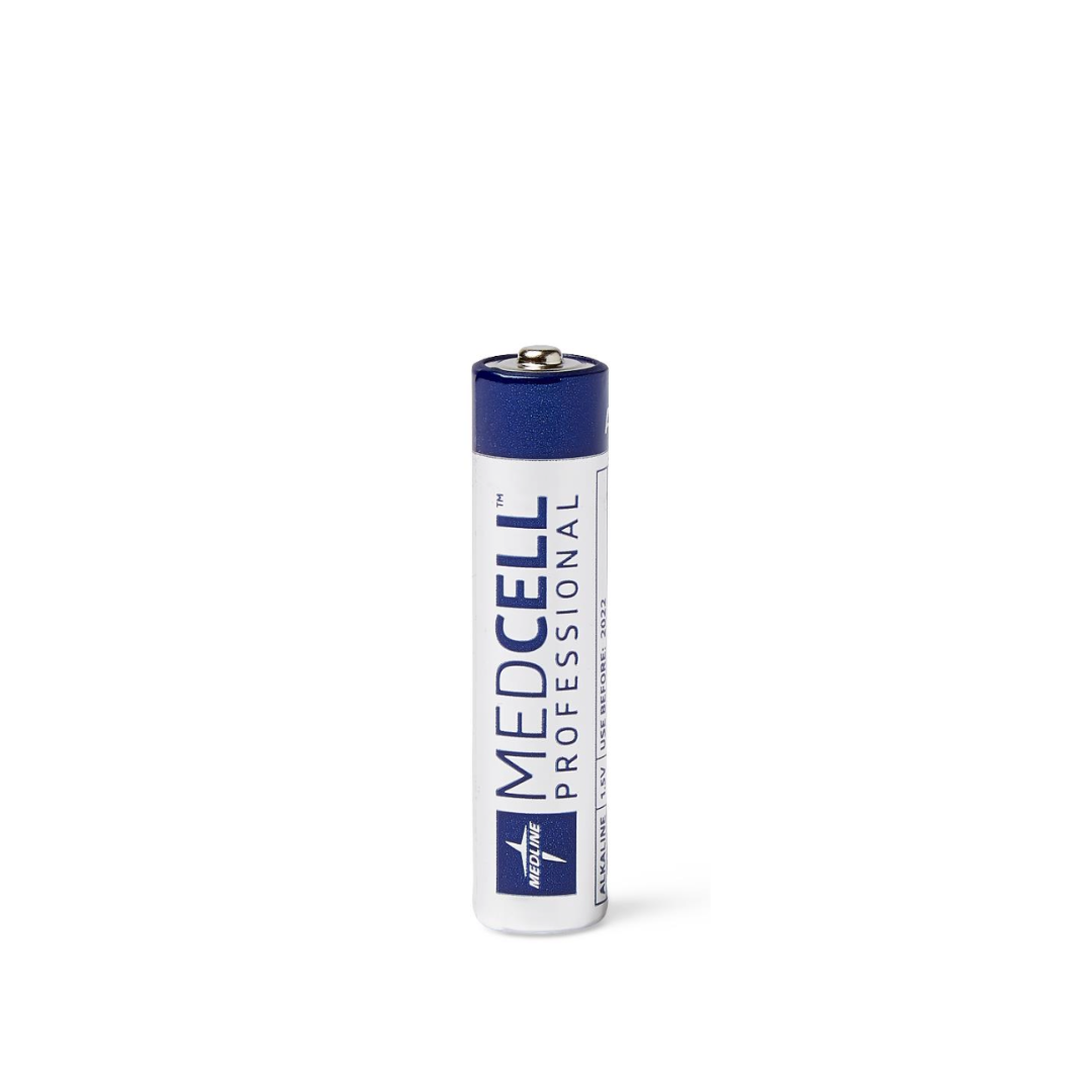A single MedCell Professional Battery stands upright on a white background, featuring a blue and white design that highlights reliable power for your essential devices.