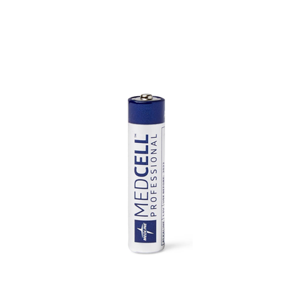A single MedCell Professional Battery stands upright on a white background, featuring a blue and white design that highlights reliable power for your essential devices.