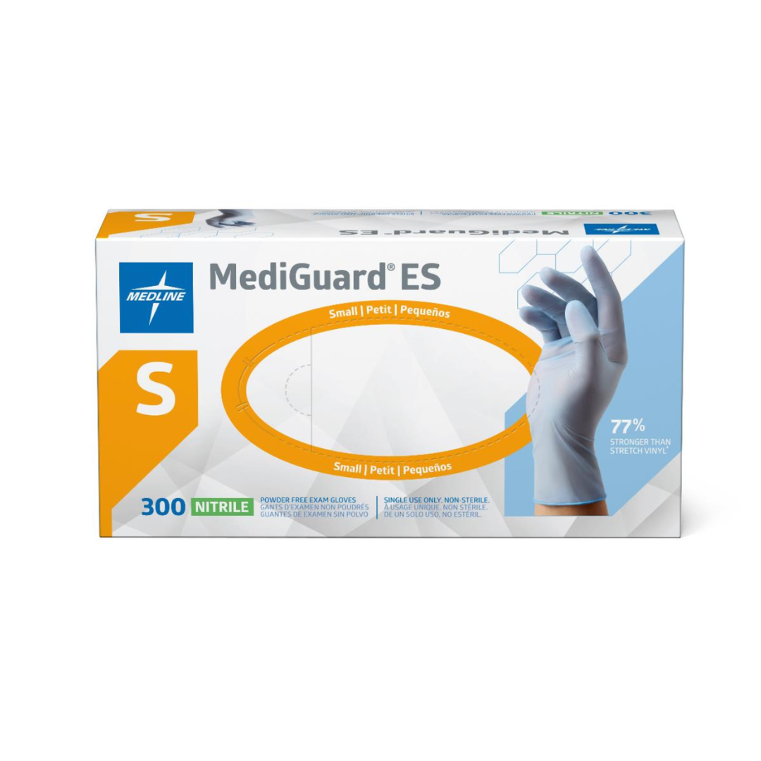 Box of 300 Medline MediGuard ES Powder-Free Nitrile Exam Gloves.