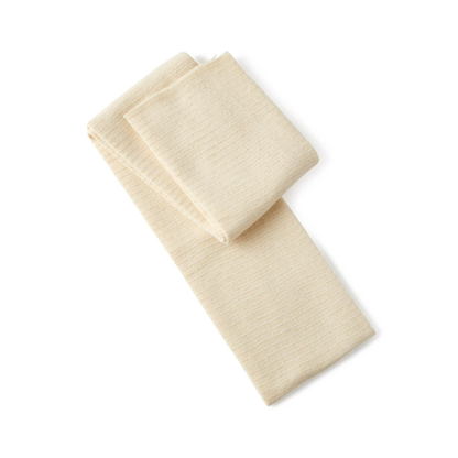 A folded, light beige wool scarf with a subtle ribbed texture, reminiscent of Medline Medigrip Elastic Latex Tubular Support Bandages, displayed on a white background.