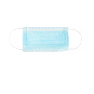 A Medline ASTM Level 1 Procedure Face Mask with Ear Loops, light blue and pleated horizontally, is displayed flat against a plain white background.