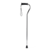 The Medline Aluminum Offset Cane with Gel Grip, in silver with a black rubber tip and wrist strap, stands upright against a plain white background.