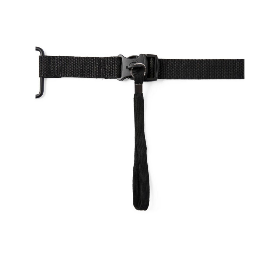 The Medline Bed Assist Bar - Support For Getting In and Out Of Bed features a black adjustable nylon strap with a plastic buckle and a center loop, shown against a white background.