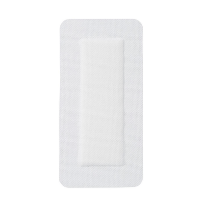 A Medline Bordered Gauze Adhesive Island Wound Dressing, rectangular and white with a soft absorbent pad and non-adherent contact layer, shown on a plain white background.