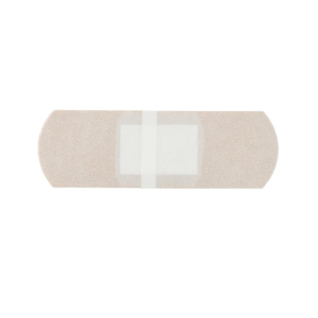 A Medline CURAD Flex-Fabric Adhesive Bandage 1" x 3" strip with a rectangular white pad in the center, shown on a plain white background.