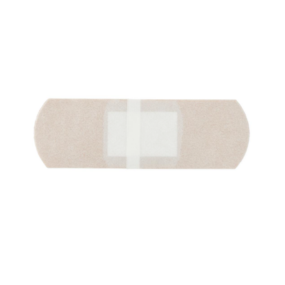 A Medline CURAD Flex-Fabric Adhesive Bandage 1" x 3" strip with a rectangular white pad in the center, shown on a plain white background.