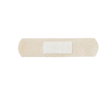 A single Medline CURAD Silicone Fabric Adhesive Bandage (3/4" x 3") with a white absorbent pad, shown on a white background—ideal for any first aid kit. See product description and specifications for details.