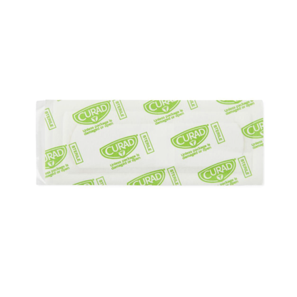 A single Medline CURAD Silicone Fabric Adhesive Bandage, 3/4" x 3", in white rectangular packaging with green Curad logos and diagonal text—perfect for product descriptions or spec tables.
