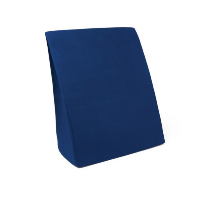 The Medline High-Density Foam Bed Wedge (24 x 20 x 8.5) is a blue, wedge-shaped cushion with a smooth surface, shown upright against a white background.