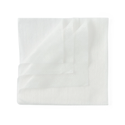 A stack of three Medline Disposable Exam Capes 30" x 21" | Tissue Poly Tissue Gown, folded and white, is arranged neatly on a flat surface against a white background.