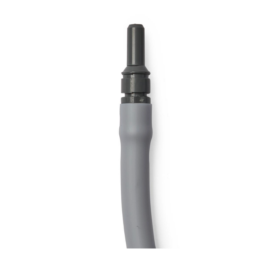 A close-up of a gray flexible hose with a black plastic connector, part of the Medline Elite Automatic Digital Blood Pressure Monitor, designed for automatic inflation, shown against a white background.