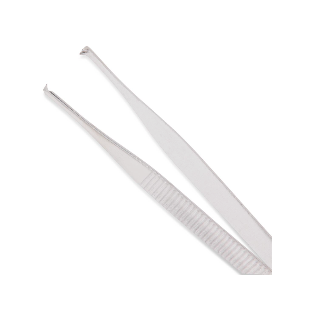 Two Medline Floor Grade Adson Tissue Forceps are displayed on a white background—one with a pointed tip, one with a hooked end. Both surgical instruments have textured grips for improved handling.