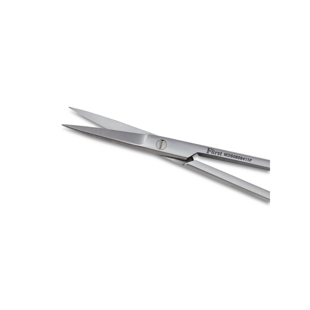 Medline Fürst Iris Scissors - 4.5" Straight Sharp/Sharp stainless steel scissors with sharp, pointed blades, partially open against a white background—perfect for precise and delicate surgical tasks.