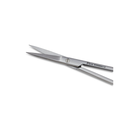 Medline Fürst Iris Scissors - 4.5" Straight Sharp/Sharp stainless steel scissors with sharp, pointed blades, partially open against a white background—perfect for precise and delicate surgical tasks.