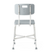 The Medline Bariatric Shower Chair with Back - 650 lb Cap features a gray plastic seat and backrest with a handle hole for easy transport. It has adjustable seat height, a heavy-duty aluminum frame with crossbars, and four metal legs with rubber tips for enhanced stability and safety.