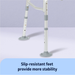 Close-up of the Medline Bariatric Padded Bathtub Transfer Bench legs featuring wide, gray slip-resistant tips on a light purple surface. Text reads: Slip-resistant feet provide more stability.