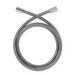 The Medline Deluxe Chrome Handheld Showerhead, featuring an extra-long striped flexible coiled metallic hose, is artfully positioned in a circle. Shiny chrome connectors are at both ends for easy installation against a plain white background.