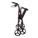 The Medline Heavy-Duty Bariatric Rollator with 8 Wheels, featuring a maroon reinforced frame, four large black wheels, black handles, and a black seat, is shown folded upright against a white background.