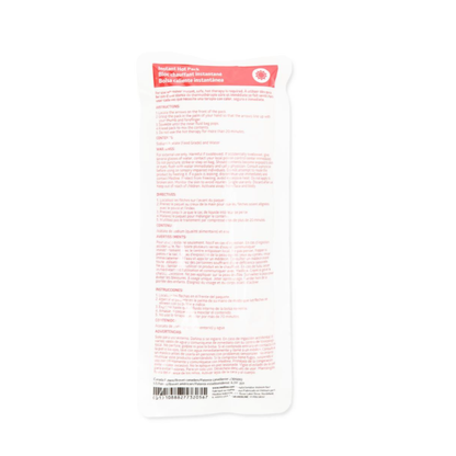 A white, rectangular packet labeled "Medline Instant Hot Packs" displays pink and white product information and instructions, including activation steps for providing instant therapeutic warmth.
