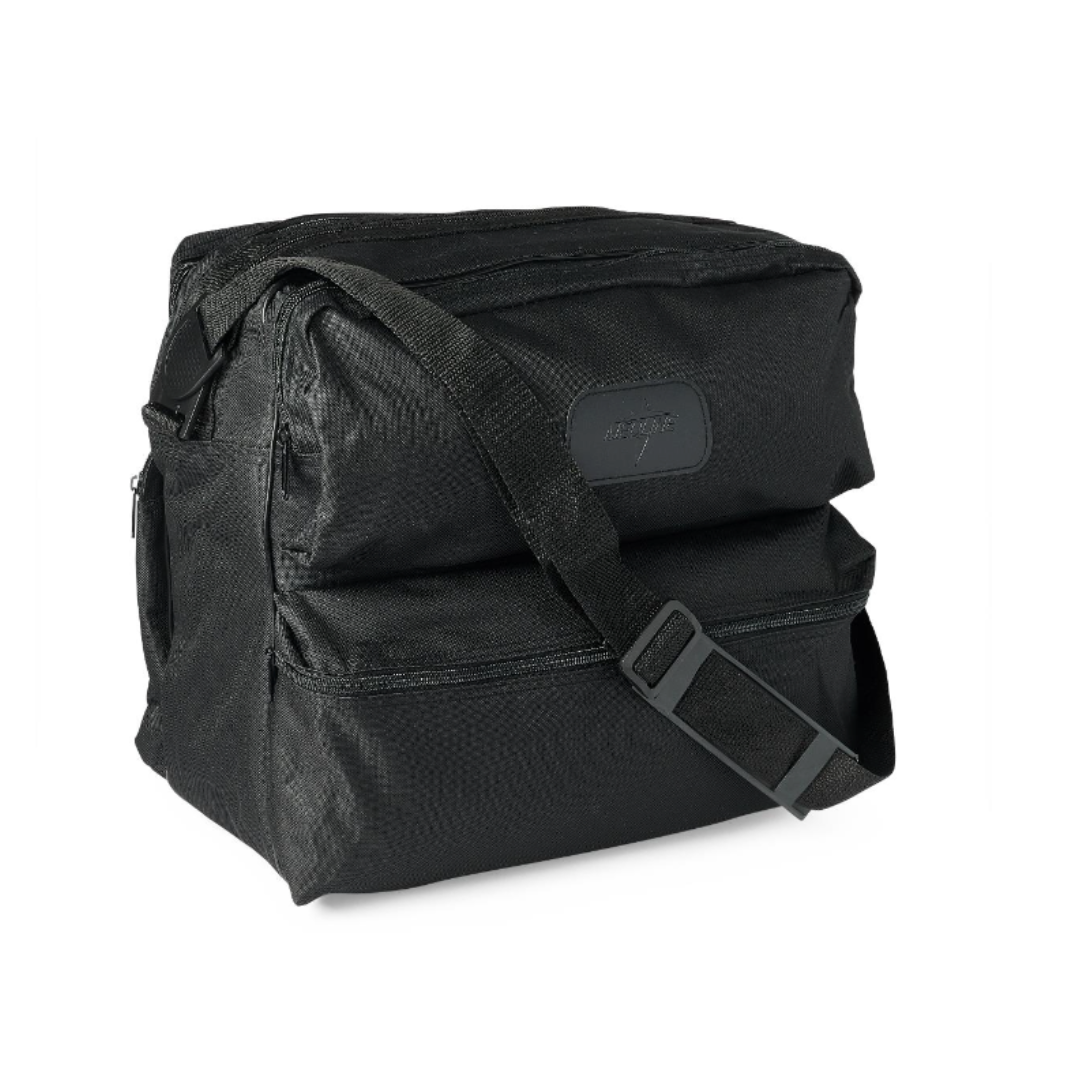 The Medline Medical Nurse Bag with 4 Pockets is a black, rectangular shoulder bag with a wide adjustable strap and zippered compartments, ideal for nurses. Shown against a white background.