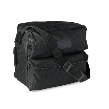 The Medline Medical Nurse Bag with 4 Pockets is a black, rectangular shoulder bag with a wide adjustable strap and zippered compartments, ideal for nurses. Shown against a white background.