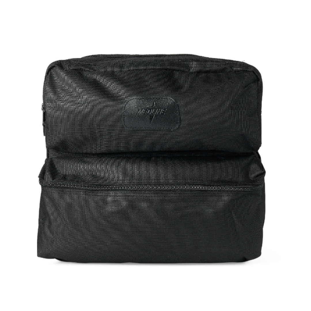 The Medline Medical Nurse Bag with 4 Pockets is a black, rectangular zippered carrying case featuring a front pocket and embossed logo on top, shown against a white background.