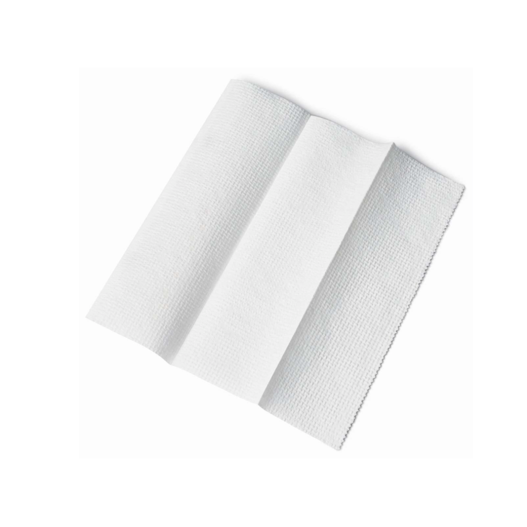 A folded Medline Multifold Paper Towel with a white, textured surface resembling hygienic hand-dry towels is displayed on a plain white background.