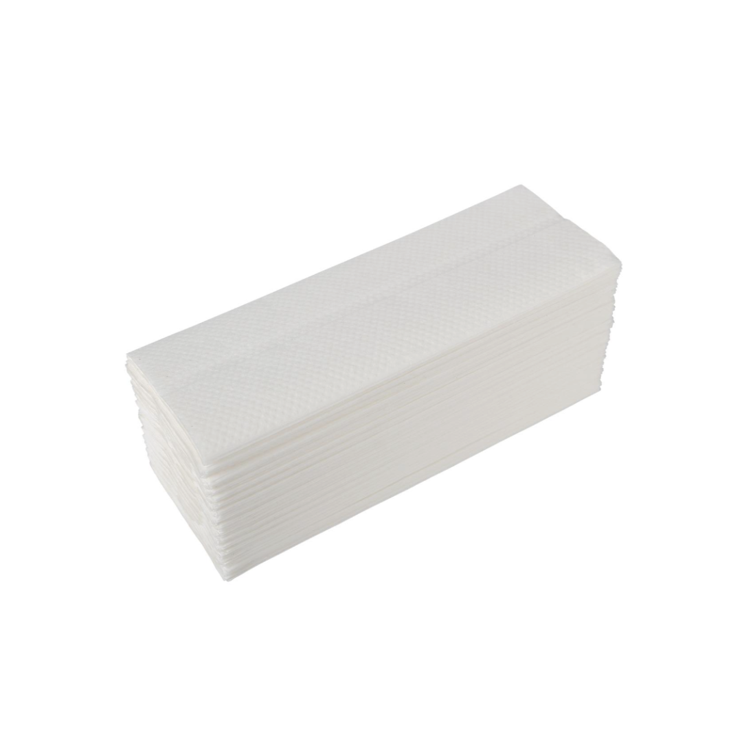 A stack of Medline Multifold Paper Towels is neatly arranged against a plain white background, providing a hygienic solution for drying hands.
