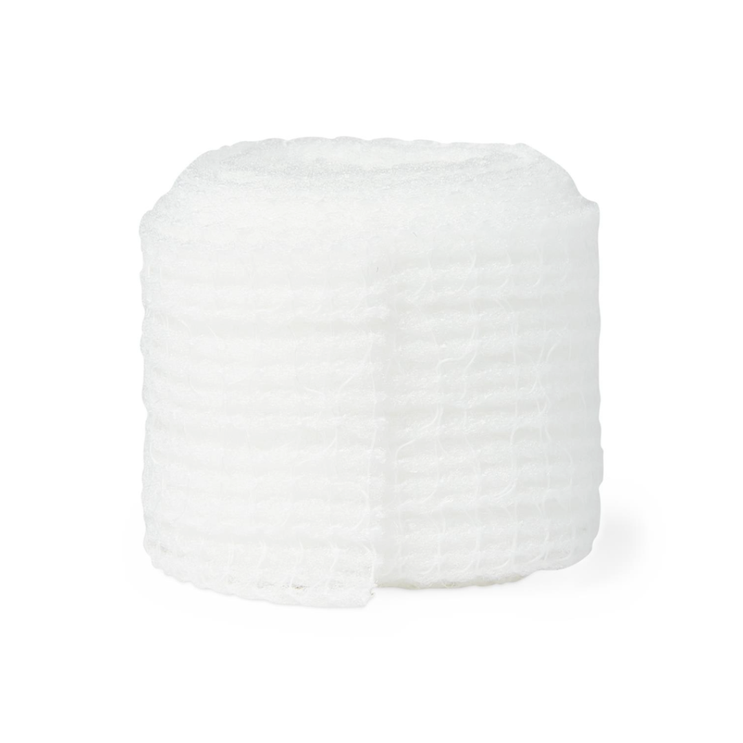 A roll of Medline Nonsterile Conforming Stretch Gauze Bandages, unrolled slightly at one end, is displayed against a plain white background.
