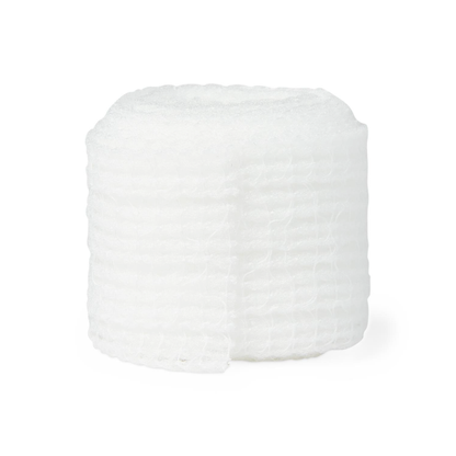 A roll of Medline Nonsterile Conforming Stretch Gauze Bandages, unrolled slightly at one end, is displayed against a plain white background.