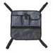 The Medline Rollator Hanging Storage Bags are crafted from durable black and gray nylon, featuring multiple pockets and compartments, including a mesh zippered pocket at the bottom. Four adjustable straps extend from each corner for easy attachment, making it versatile like a car seat organizer.