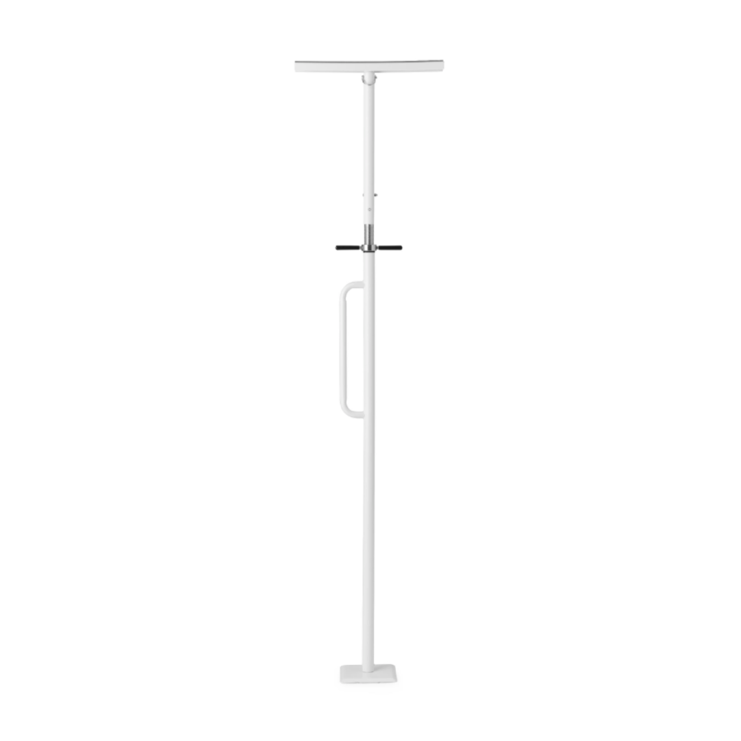 The Medline Security Pole with Handle - Fall Prevention Standing Aid features a horizontal top bar, mid-handle, and stable base to assist with balance and support while standing.