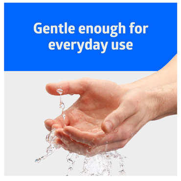 A pair of hands being washed under running water, with the text "Gentle enough for everyday use," features Medline Spectrum Antibacterial Liquid Hand Soap on a blue background.