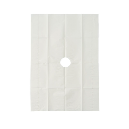 A rectangular Medline Sterile Fenestrated Disposable Drape in white, featuring a central circular opening, is displayed flat on a plain white background.