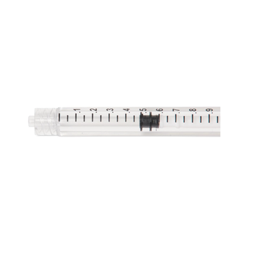 A close-up of the Medline Sterile Medication Syringe - 1 mL, featuring clear measurement markings from 1 to 10 and the plunger set at 5, highlights its precise specifications.