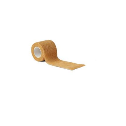 A partially unrolled roll of tan Medline Sterile Self-Adherent Latex Wrap is shown on a white background.