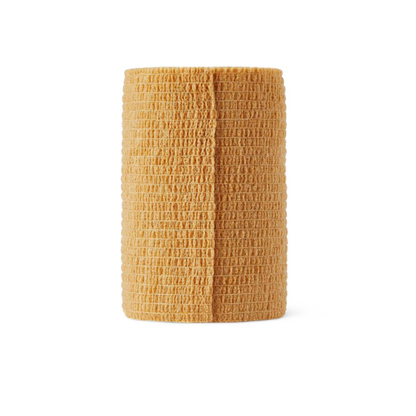 A roll of Medline Sterile Self-Adherent Latex Wrap in tan stands upright on a white background, offering secure, flexible support.