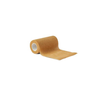 A partially unrolled roll of tan Medline Sterile Self-Adherent Latex Wrap with a visible white core, displayed against a plain white background.