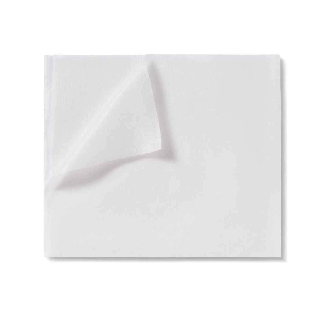 A Medline Ultrasoft Disposable Dry Cleansing Cloth for sensitive skin is shown folded with one corner lifted on a white background—perfect for gentle incontinence care.