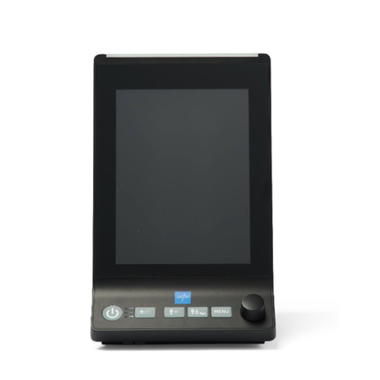 A Medline Vital Signs Monitor with Blood Pressure and SpO2, featuring a black touchscreen tilted upward and control buttons with a knob below the display on its base, designed as a modern vital signs monitoring device.