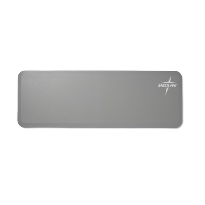 A rectangular, grey Medline Beveled Edge Bedside Fall Mat with rounded corners and a white Medline logo in one corner is shown on a white background—ideal for use in your product description or spec table.