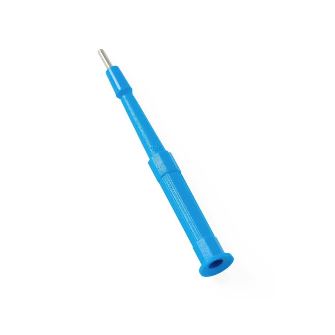 The Medline Sterile Biopsy Punch, shown against a white background, features a narrow, cylindrical blue handle and a small metal tip that resembles a precision screwdriver.
