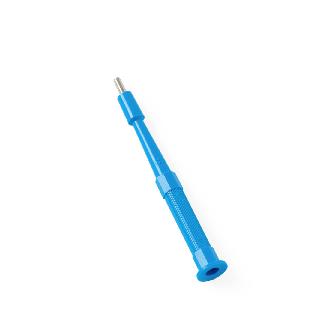 A Medline Sterile Biopsy Punch, featuring a thin cylindrical handle and small metal tip resembling a precision screwdriver, is displayed against a white background.