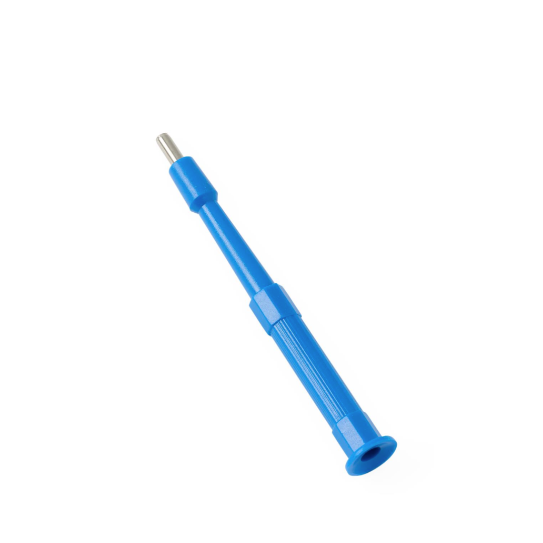 A Medline Sterile Biopsy Punch, shown diagonally on a white background with a textured grip and flat metal tip, resembles tools used for delicate medical tasks such as tissue sampling or inclusion in biopsy instrument sets.