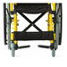 Front view of the Medline Pediatric Kidz Guardian Wheelchair in yellow with light green wheels, black seat fabric, and footrests on a white background, highlighting its adjustable comfort and safety features.