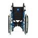 The Medline Pediatric Kidz Guardian Wheelchair is shown from the back, featuring large rear wheels, small front casters, push handles, and a black seat with a blue and white label. Designed with adjustable features for comfort.