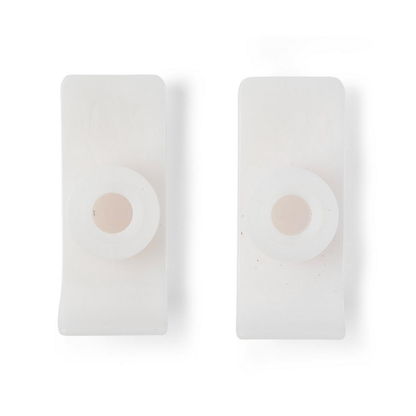 Two Medline Ski Gliders for Walkers, featuring white plastic construction and central circular holes resembling walker leg caps, are displayed side by side on a plain white background.