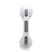 A Medline Suction Cup Shower Grab Bar is displayed against a plain background, featuring two gray suction cups at each end and gray sections along the handle for a secure grip, providing essential shower support.