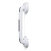 The Medline Suction Cup Shower Grab Bar provides stability in bathrooms with its white design, black grip handle, and suction cups on both ends, ideal for temporary installation on smooth surfaces.
