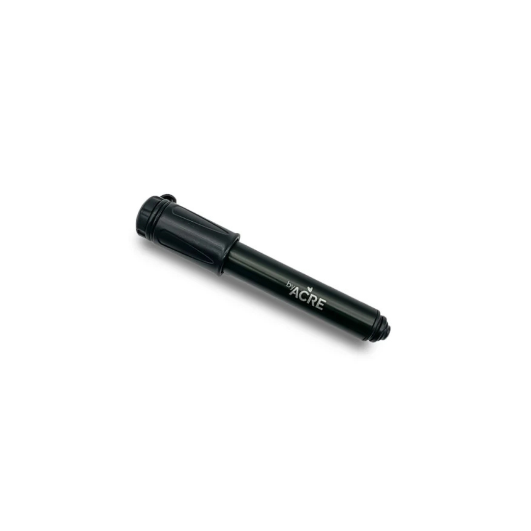 The Mini Pump for byAcre Carbon Overland Rollator is a compact, black pump with "by ACRE" printed on the side, shown on a white background—ideal as a travel-friendly accessory for your Carbon Overland rollator.